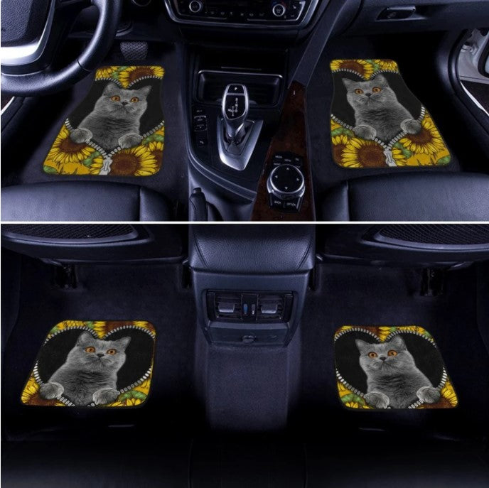 Custom Sunflower British Short Hair Cat Car Floor Mats