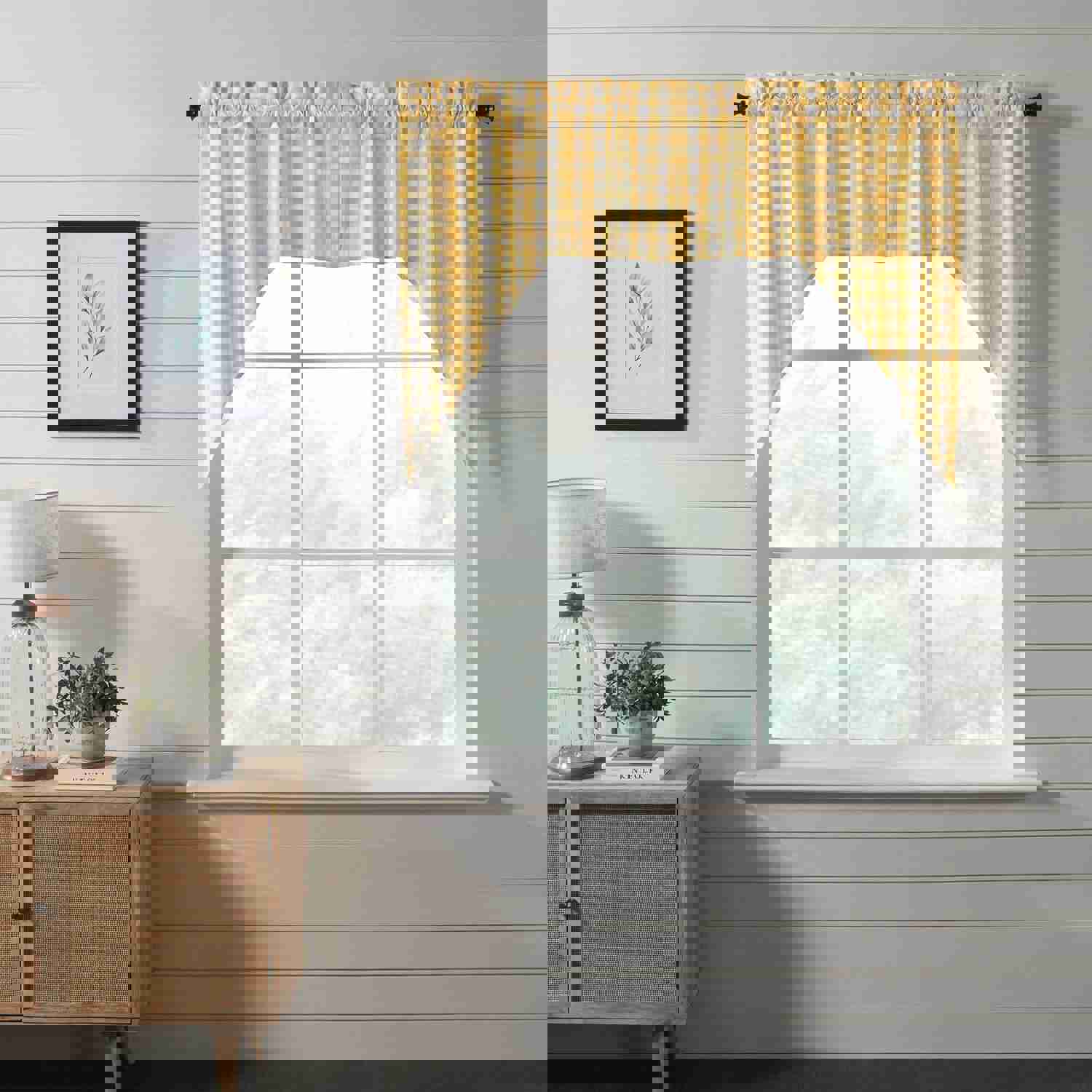 Annie Yellow Buffalo Check Lined Swag Curtains Set