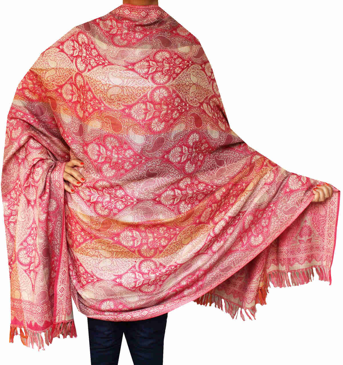 Elegant Wool Jamawar Shawl, Handwoven Kashmiri Scarf (82x42 inches)