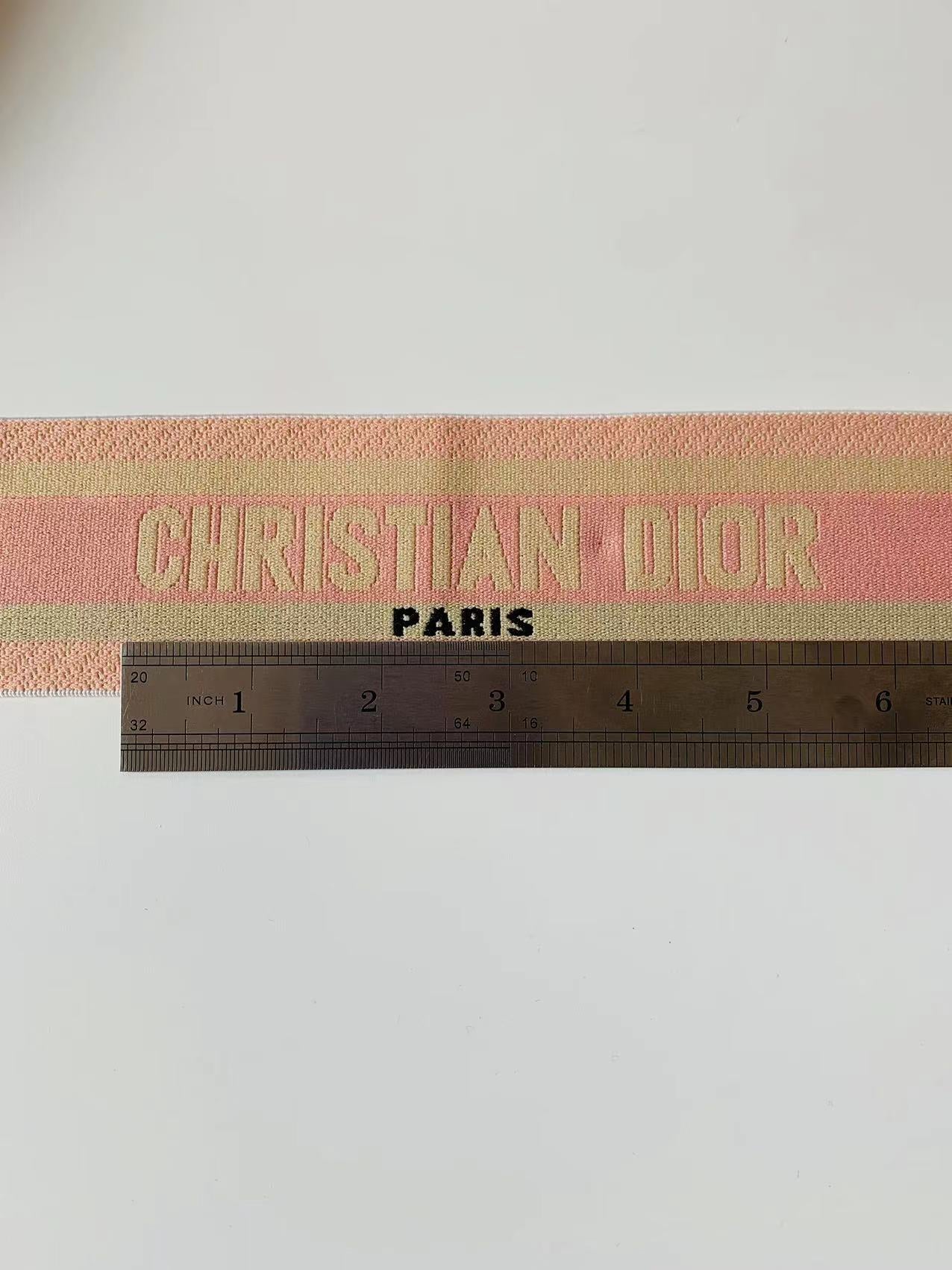 Christian Dior Paris Elastic Striped Ribbon Trim, 2.5 inch Width, Embroidered for Fashion Accessories (Pink)