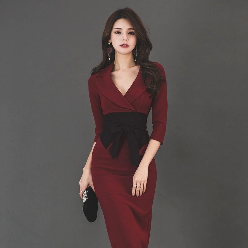 Stunning Wine Red Bowknot Bodycon Dress