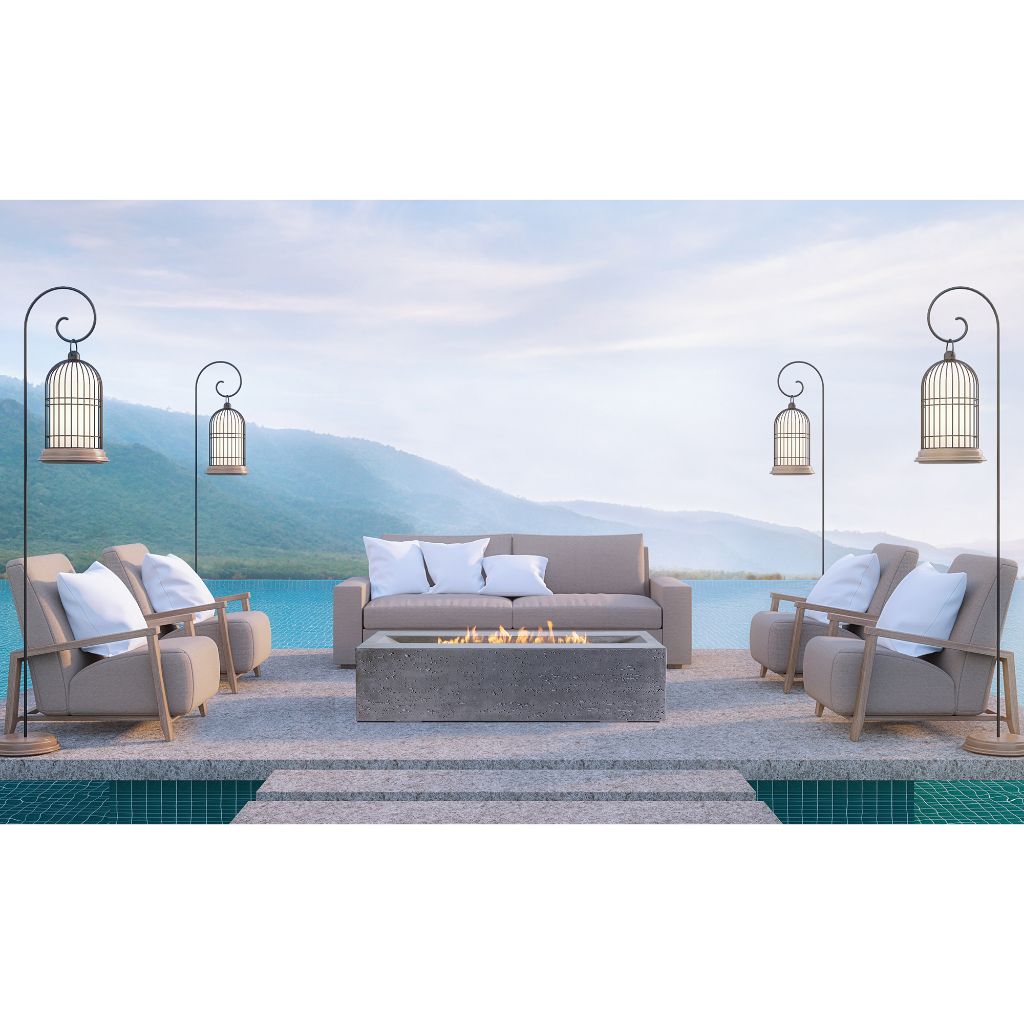 Millenia Rectangle Gas Fire Pit Table - Modern Outdoor Concrete Propane Fire Pit