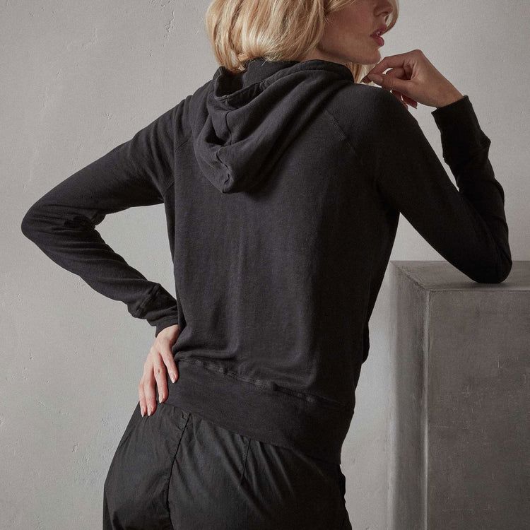 Vintage French Terry Zip-Up Hoodie in Black