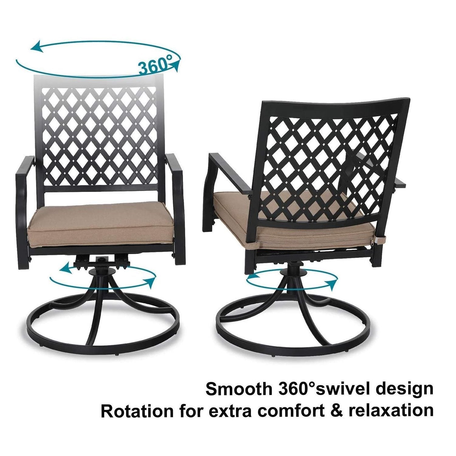 PHI VILLA 5-Piece Outdoor Dining Set with 6 Swivel Chairs and Round Steel Slat Table