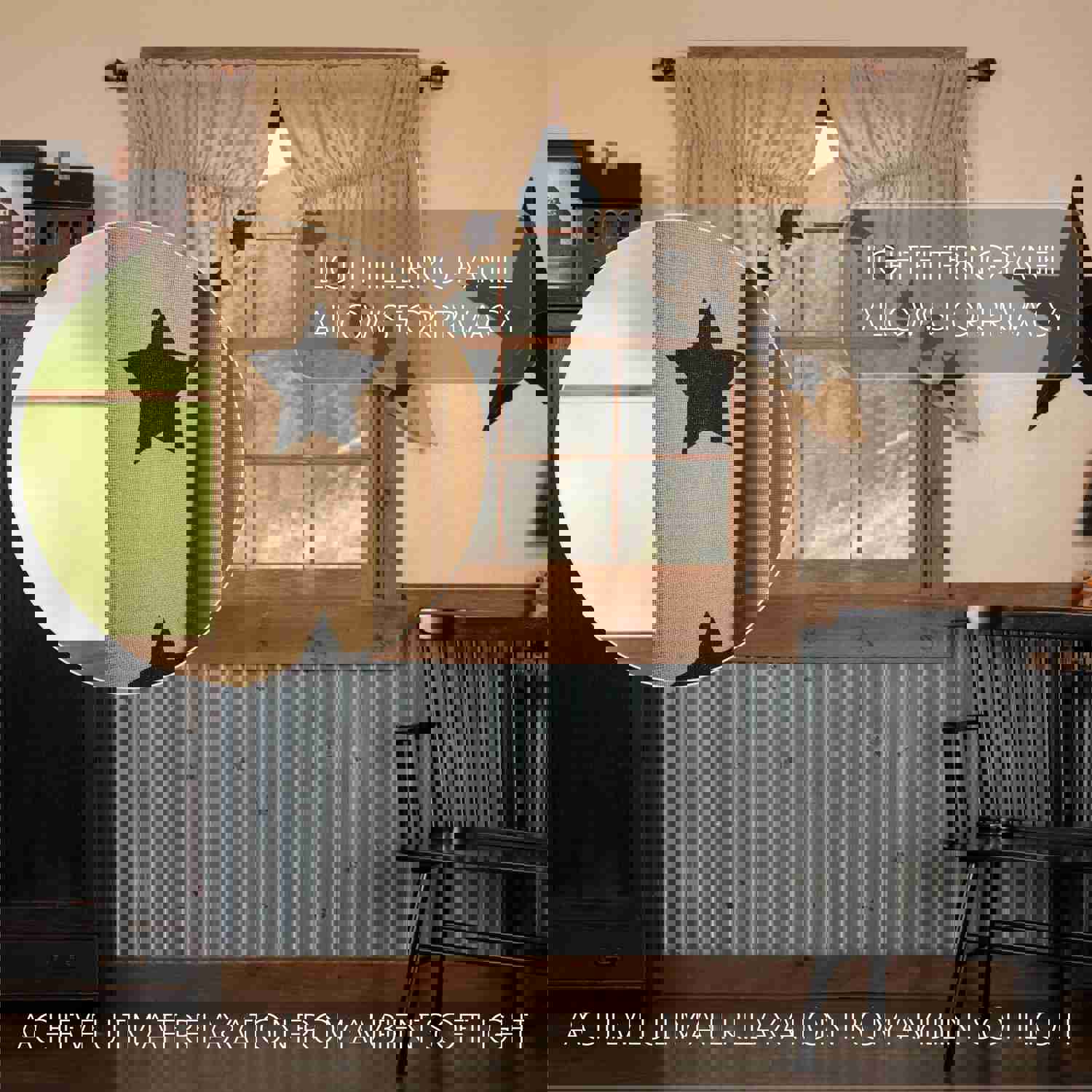 Rustic Country Style Burlap Swag Curtain Set