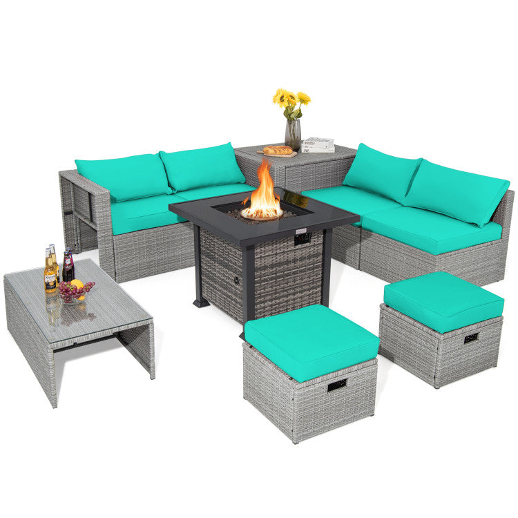 9-Piece Outdoor Patio Furniture Set with Fire Pit