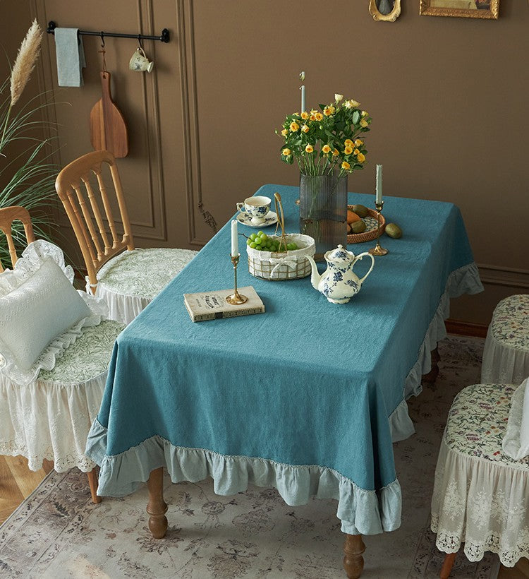 Stylish Blue Ramie Tablecloth for Home & Dining Room