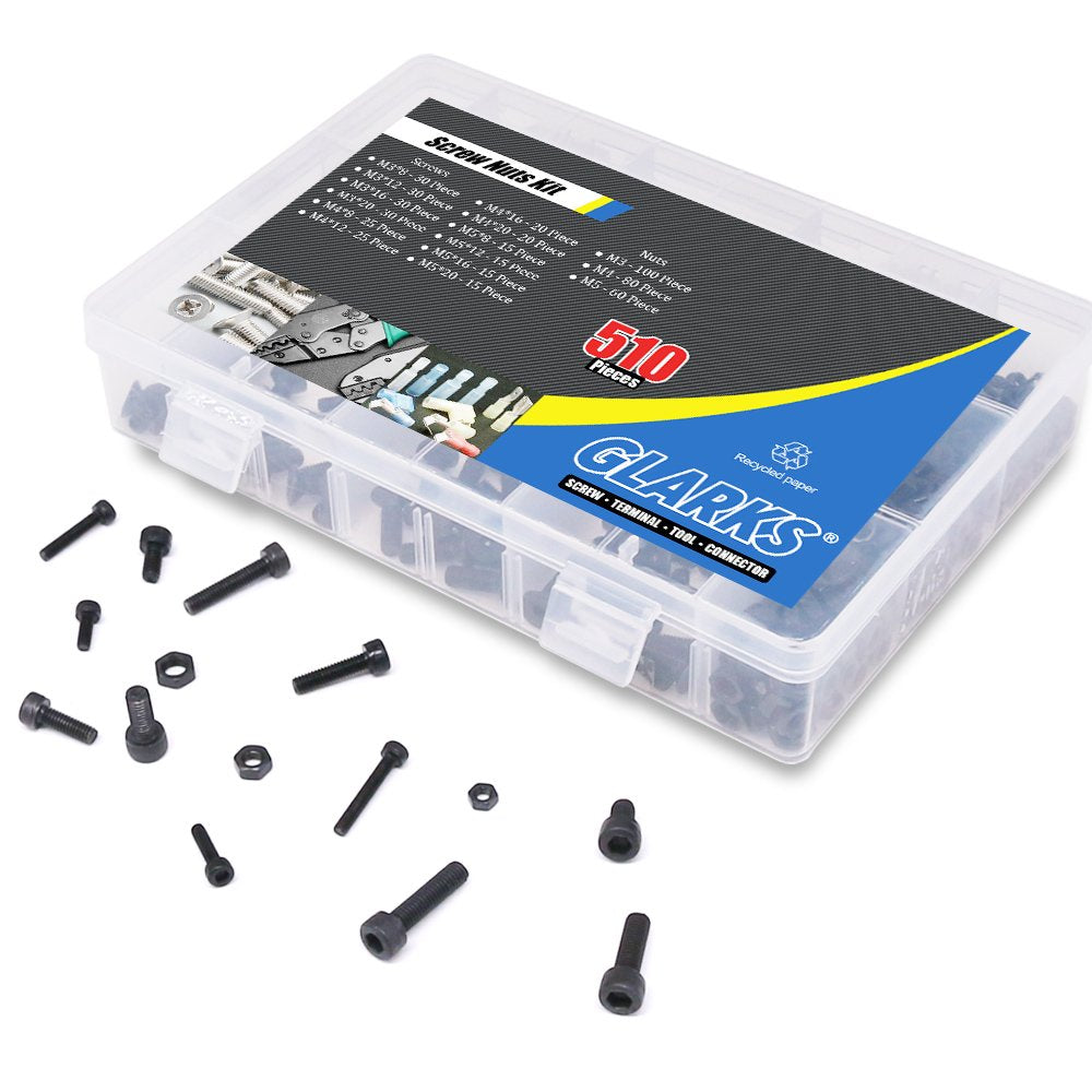 Glarks 510-Piece High-Precision M3 M4 M5 Socket Cap Bolts and Nuts Set