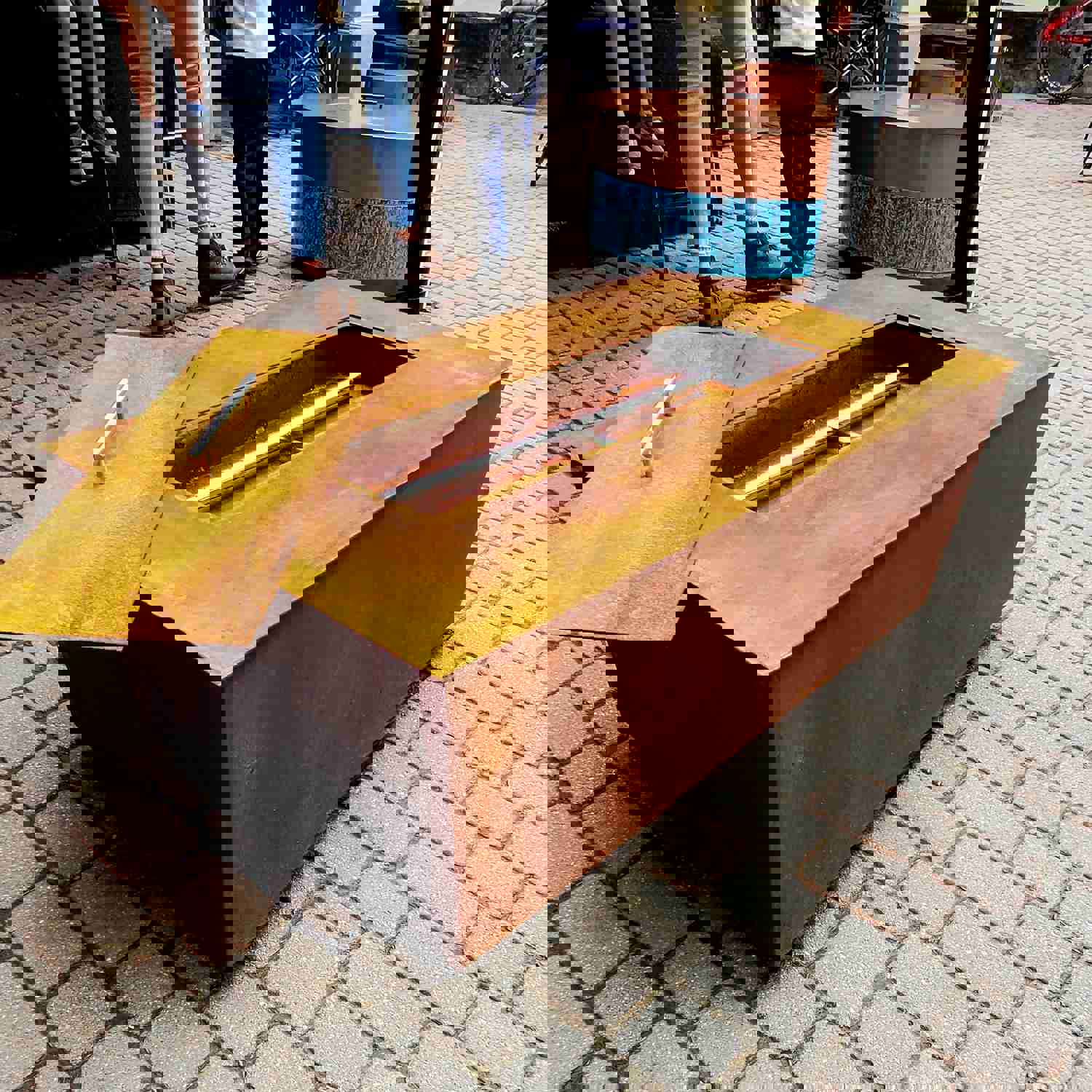 Unique Rectangle American Steel Fire Pit with Rust Patina