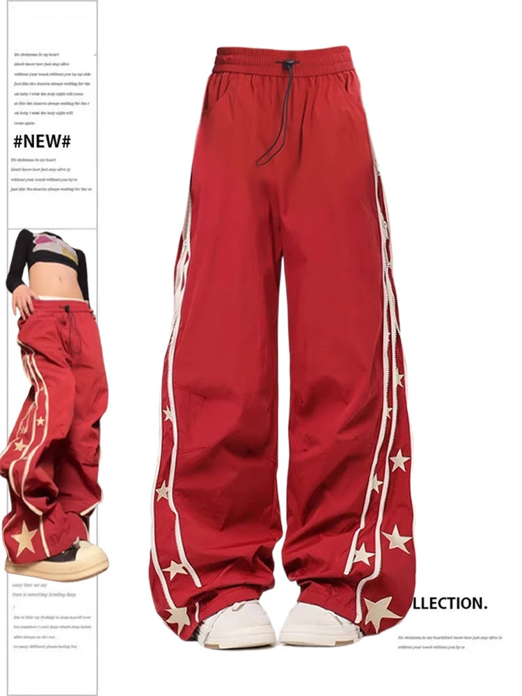 Women's Vintage Y2K High-Waist Baggy Sweatpants in Wine Red