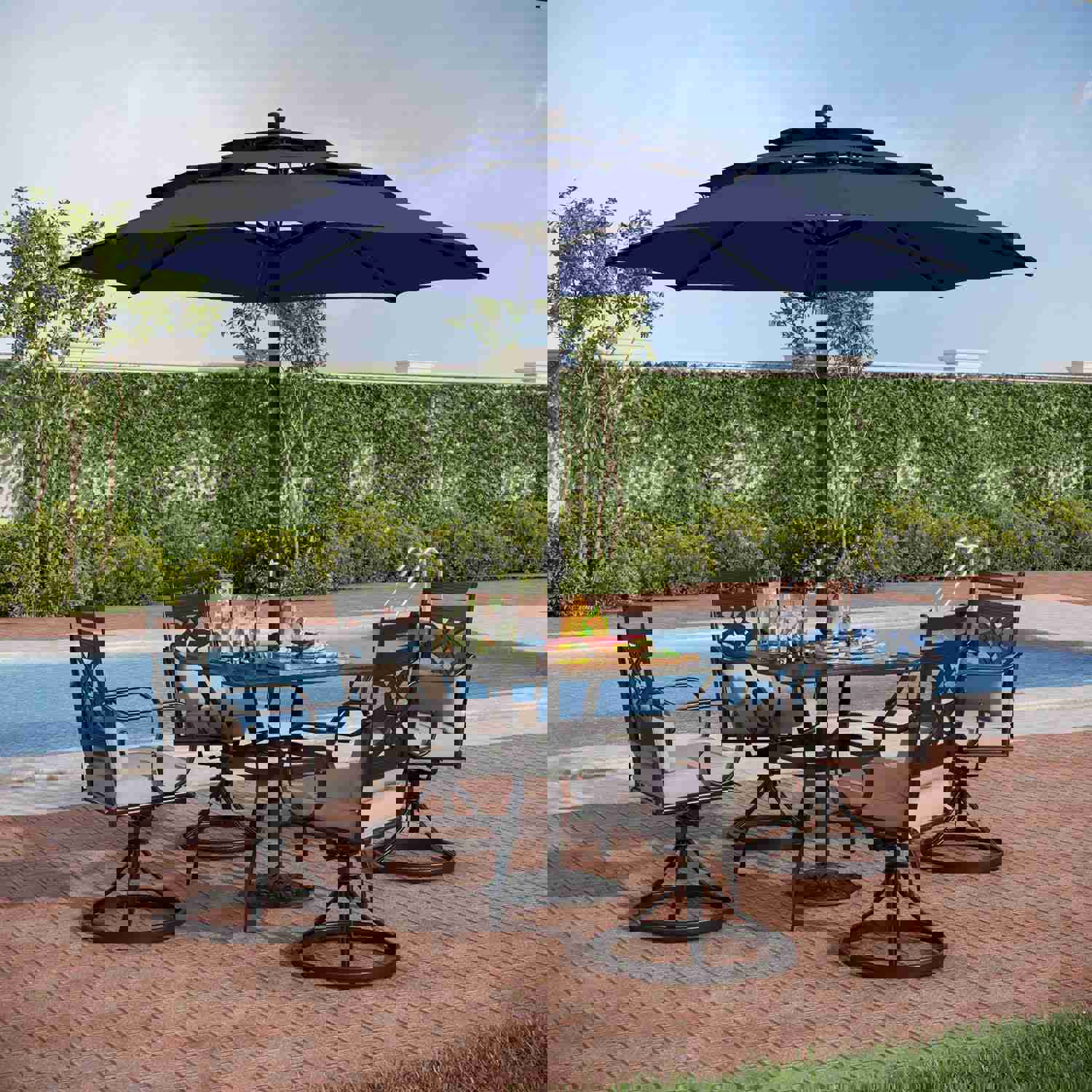 PHI VILLA 6-Piece Outdoor Dining Set with 10ft Umbrella, Steel Square Table, Swivel Chairs