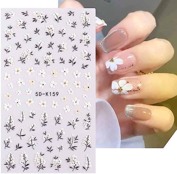 YOSOMK Daisy Blossom Nail Art Stickers, 5D Embossed Design for Unique Manicures