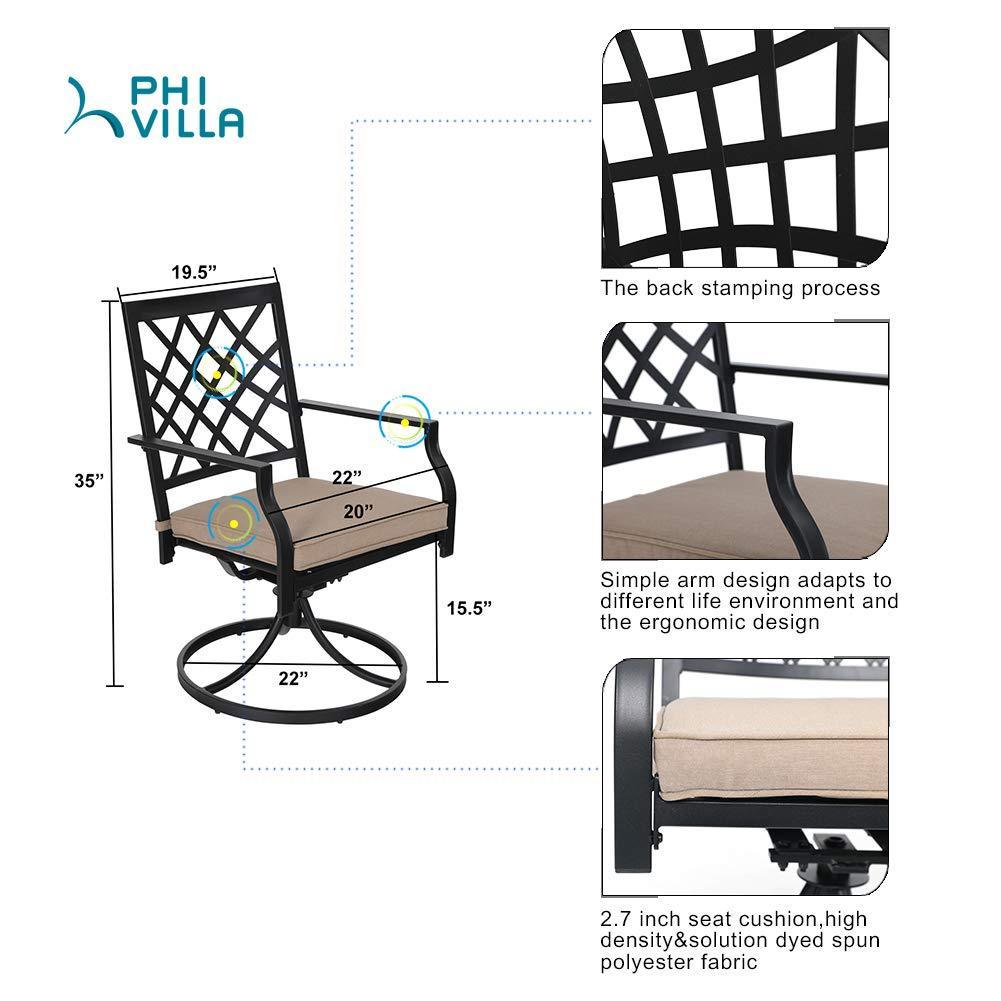 PHI VILLA 5-Piece Outdoor Dining Set with 6 Swivel Chairs and Round Steel Slat Table