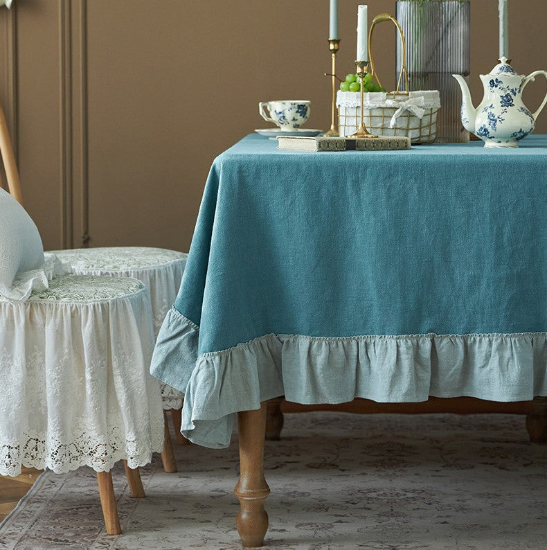 Stylish Blue Ramie Tablecloth for Home & Dining Room