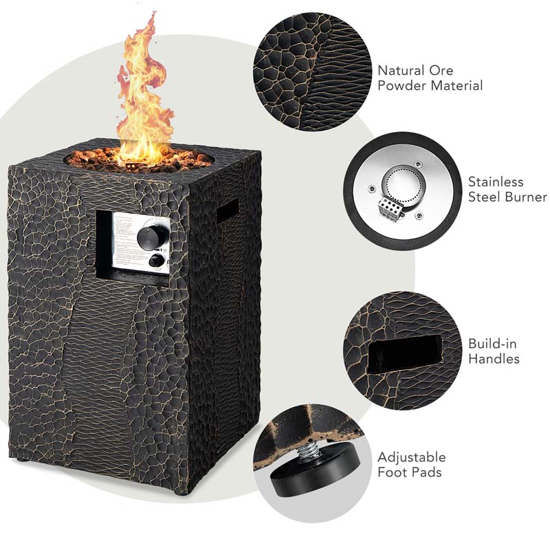 Durable 16" Square Outdoor Propane Fire Pit with 30,000 BTU