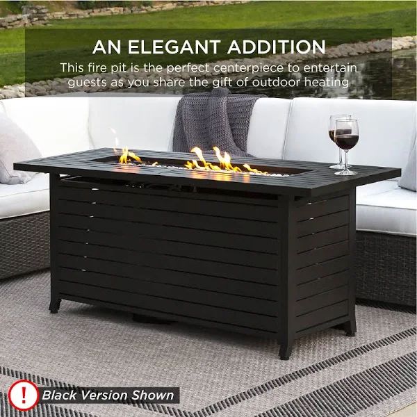 Best Choice Products 57" 50,000 BTU Rectangular Propane Gas Fire Pit Table with Cover and Glass Beads - Gray