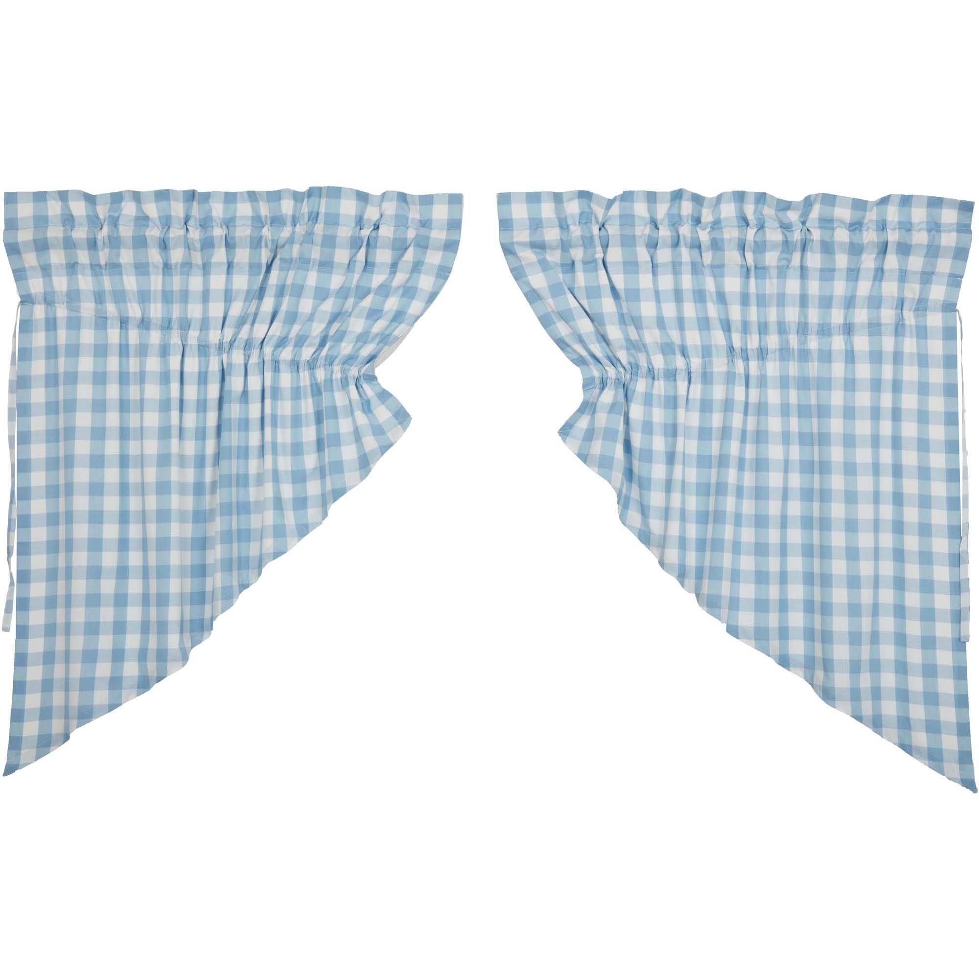 Annie Blue Buffalo Check Lined Prairie Swag Curtains Set