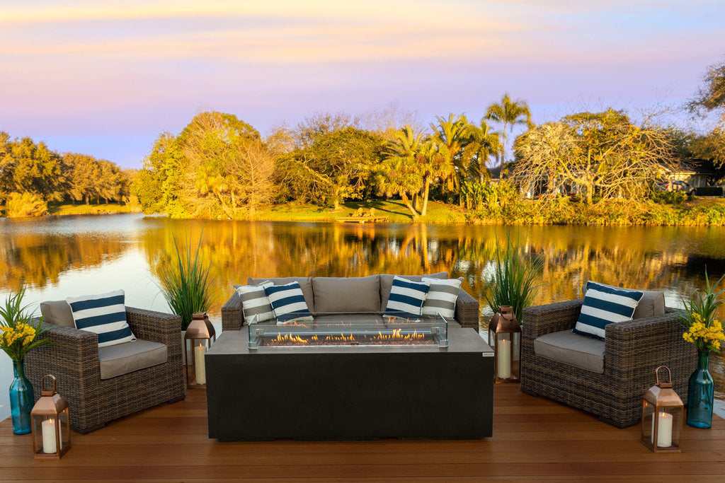 Elegant 70" Linear Outdoor Propane Fire Pit Table in Espresso Brown