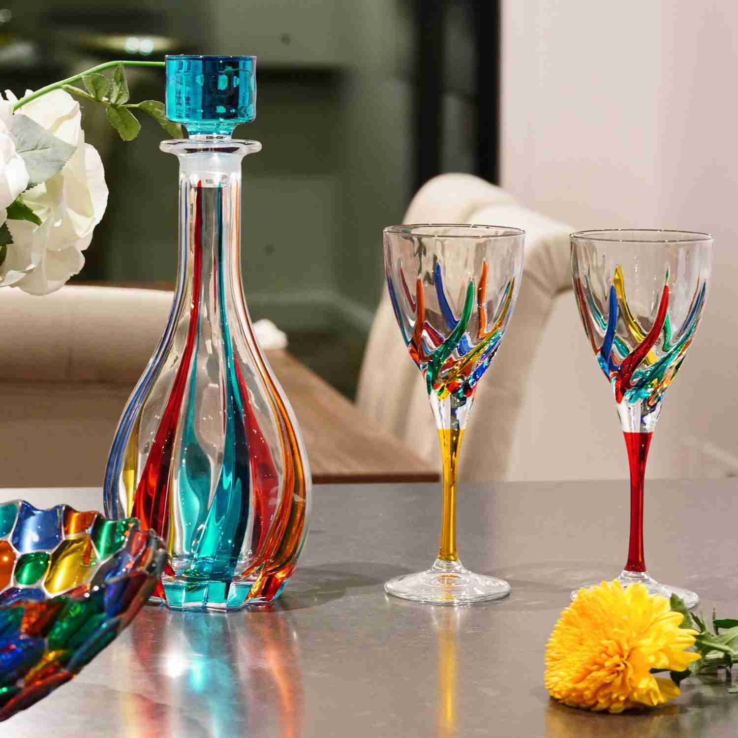 Elegant Hand-Painted Trix Wine Glasses, Set of 2