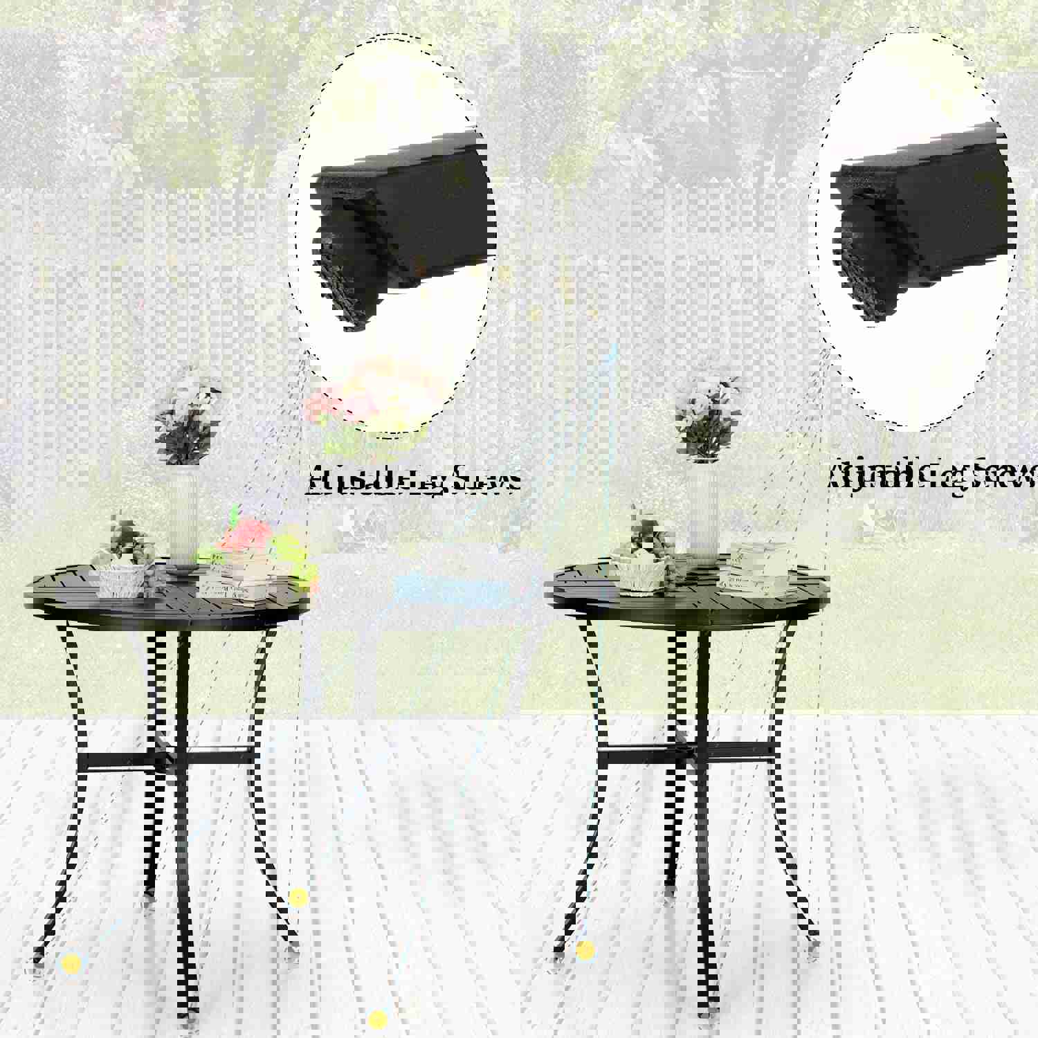 PHI VILLA 5-Piece Outdoor Dining Set with 6 Swivel Chairs and Round Steel Slat Table