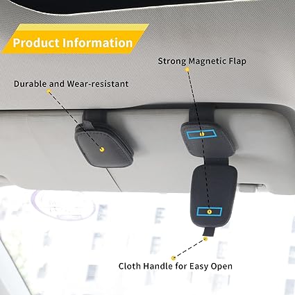Yuoyar Premium Magnetic Sunglasses Holders - Leather Car Visor Clips