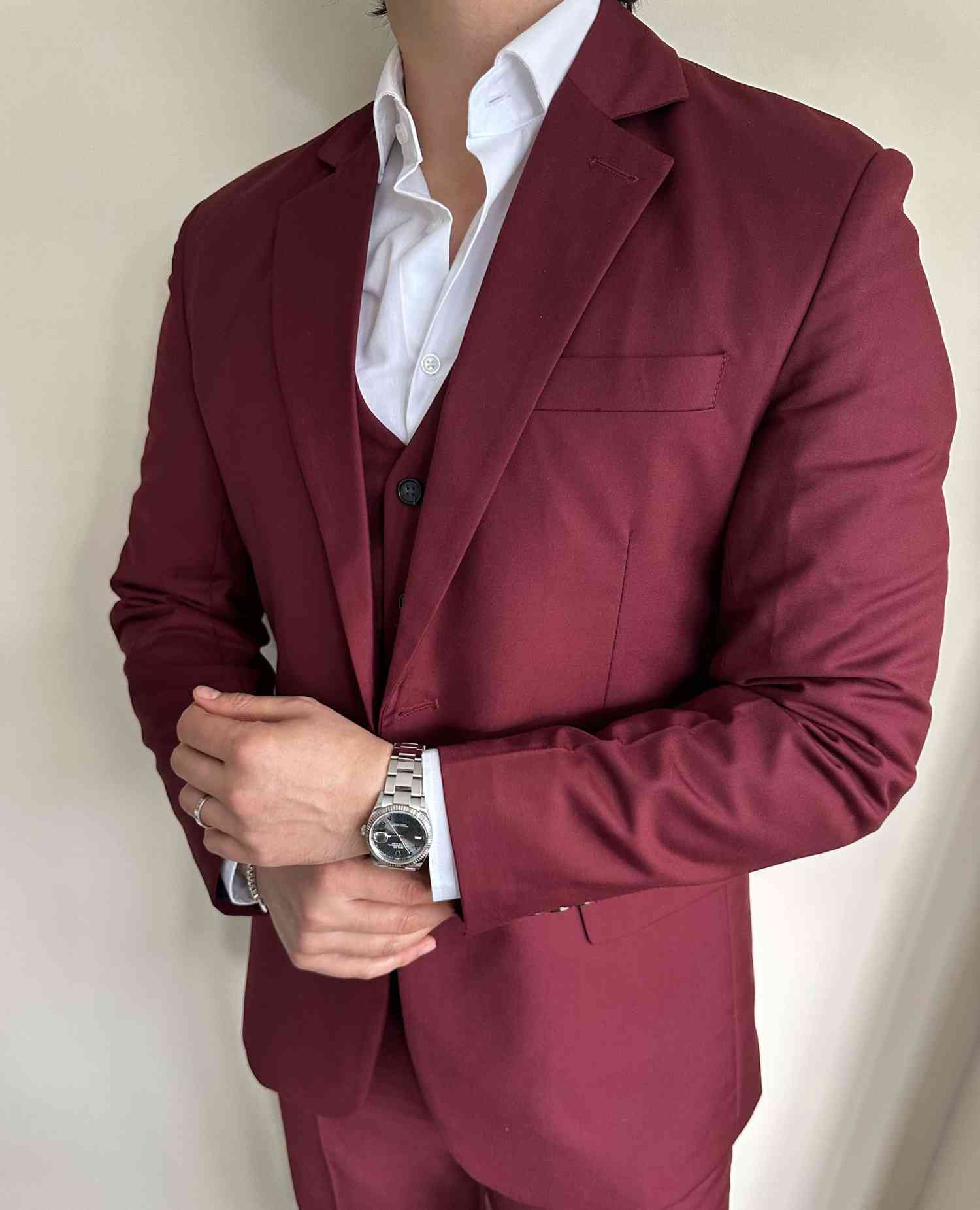 Elegant 3-Piece Italian Wine Maroon Men&#x27;s Suit