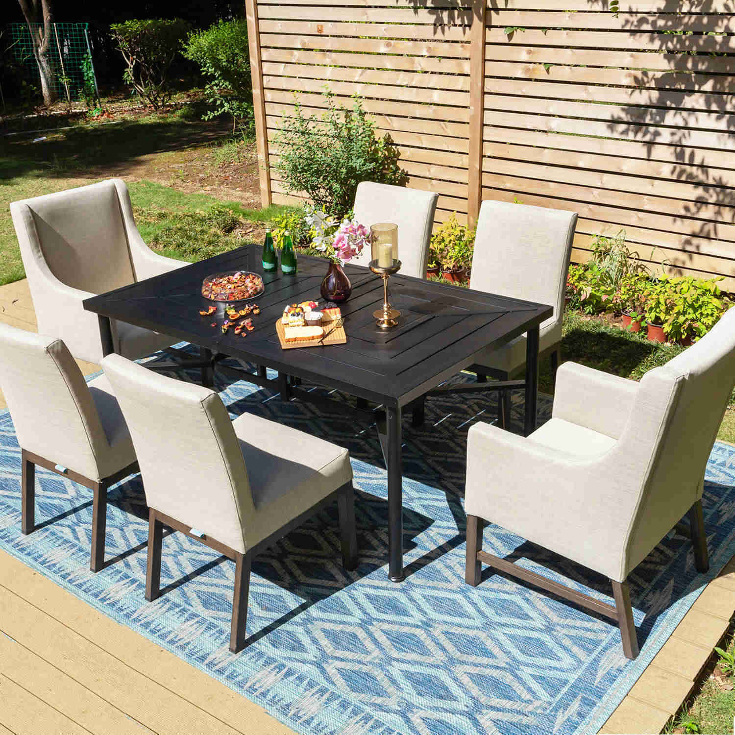 PHI VILLA 7-Piece Outdoor Dining Set with Textilene Chairs and Metal Table