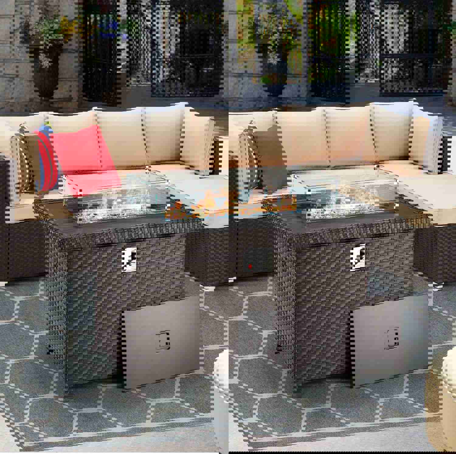 44" Eco-Friendly Outdoor Propane Gas Fire Pit Table with Auto-Ignition