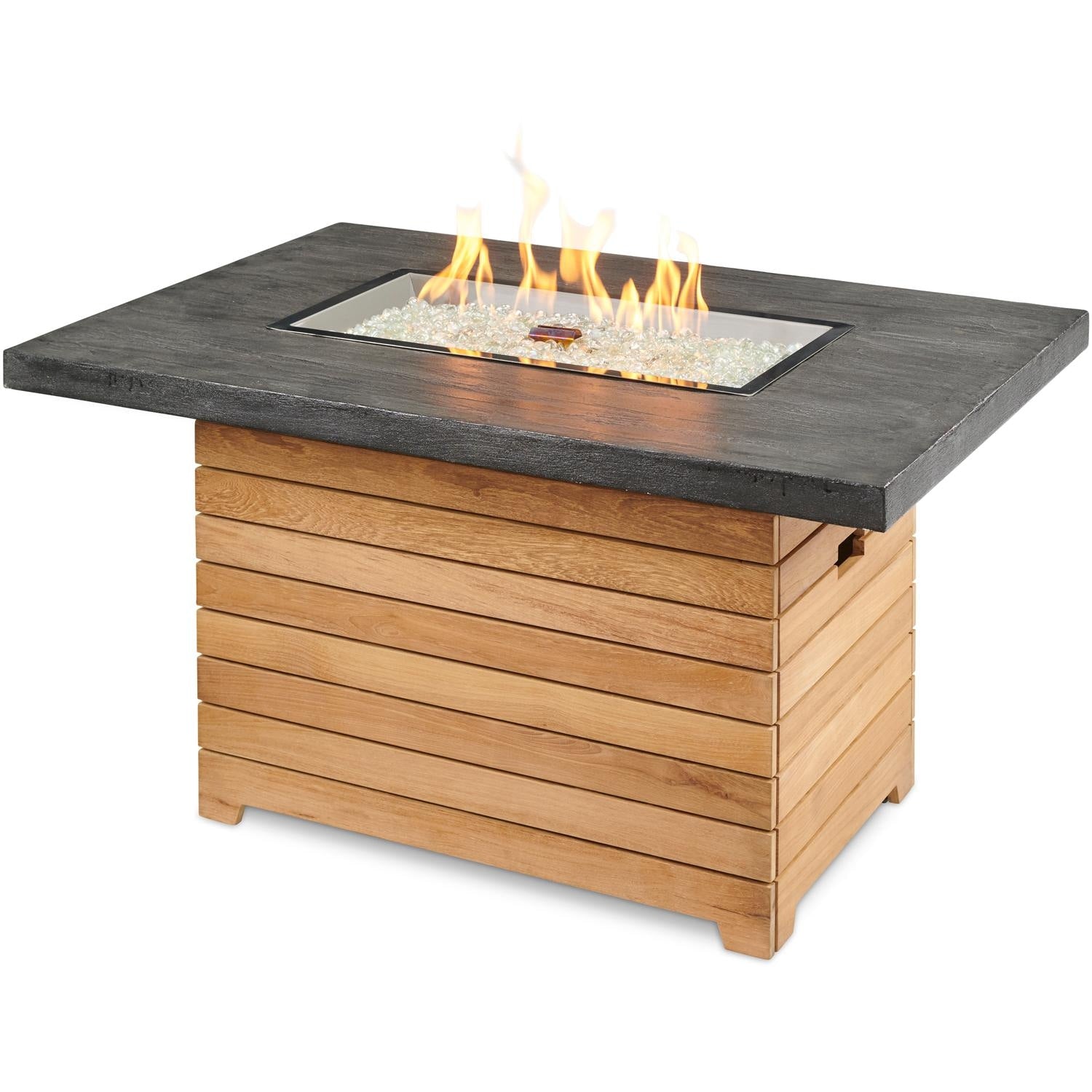 Darien Rectangular Gas Fire Pit Table with Grade-A Teak and Everblend Concrete