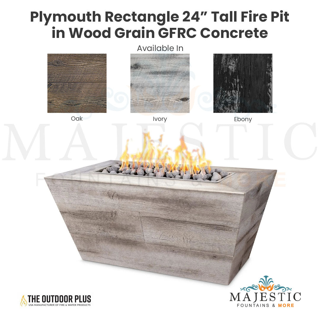 The Outdoor Plus Plymouth Rectangle 24" Woodgrain Concrete Fire Pit with Cover