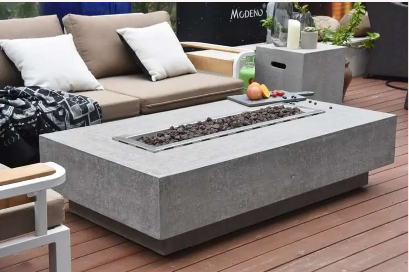 Elementi Granville Rectangular Concrete Fire Pit Table OFG121