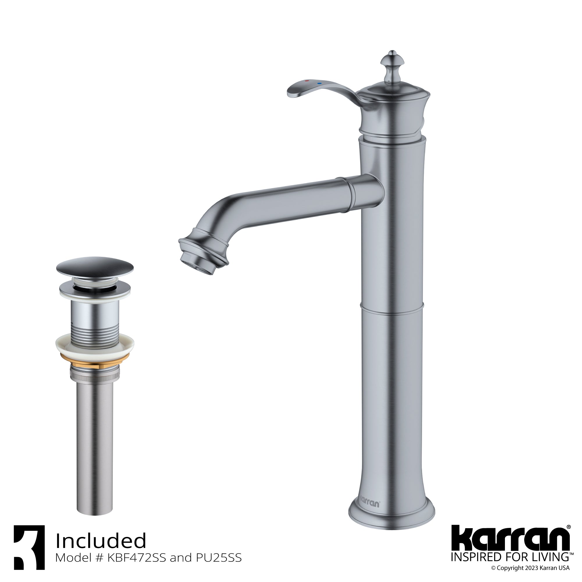 Karran Vineyard 1.2 GPM Single Lever Handle Bathroom Faucet, Stainless Steel, KBF472SS