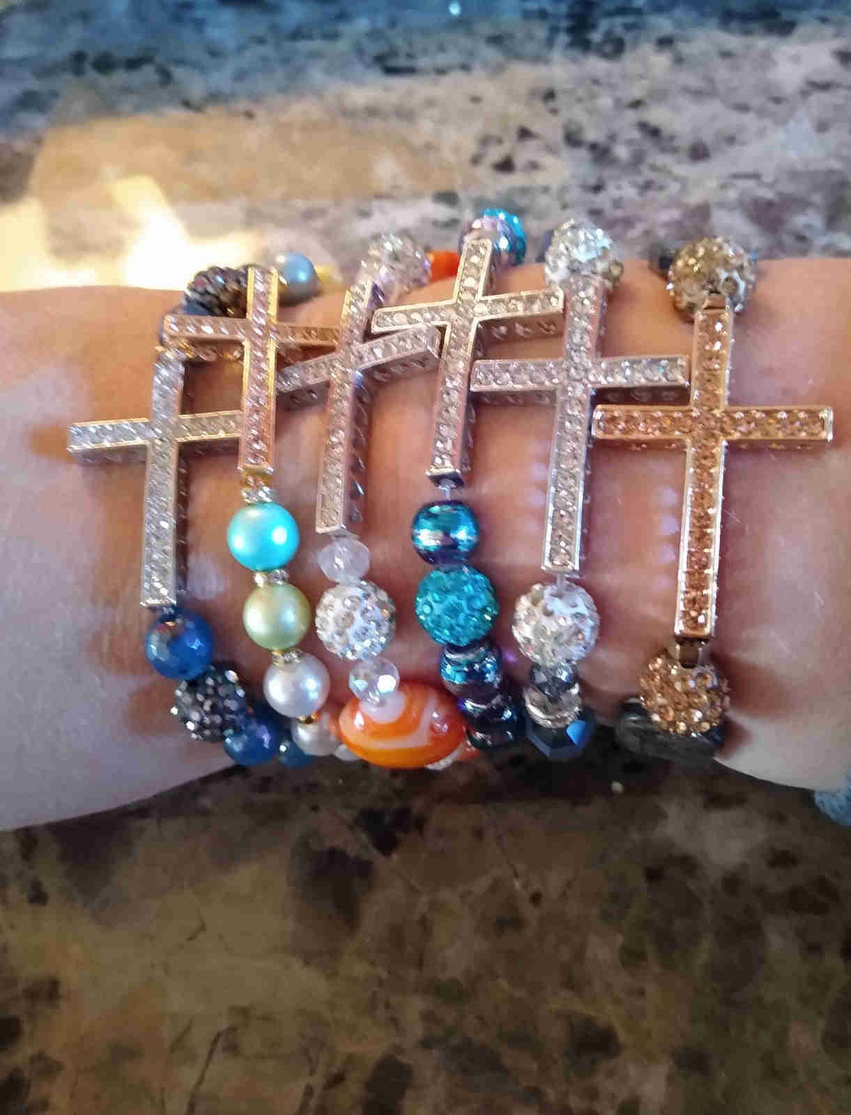 Glorious Rhinestone Cross Beaded Bracelet, Faithful Jewelry