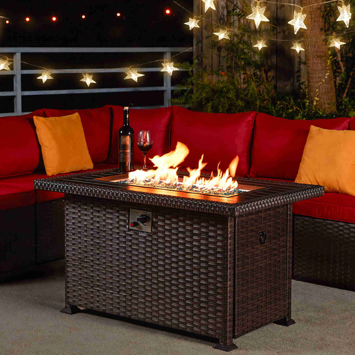 Homrest 44" Outdoor Propane Gas Fire Pit Table with Auto-Ignition, Windguard, and Storage