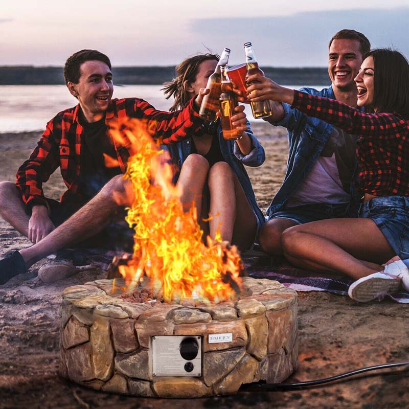 Stainless Steel Outdoor Propane Fire Pit with Lava Rocks & Cover