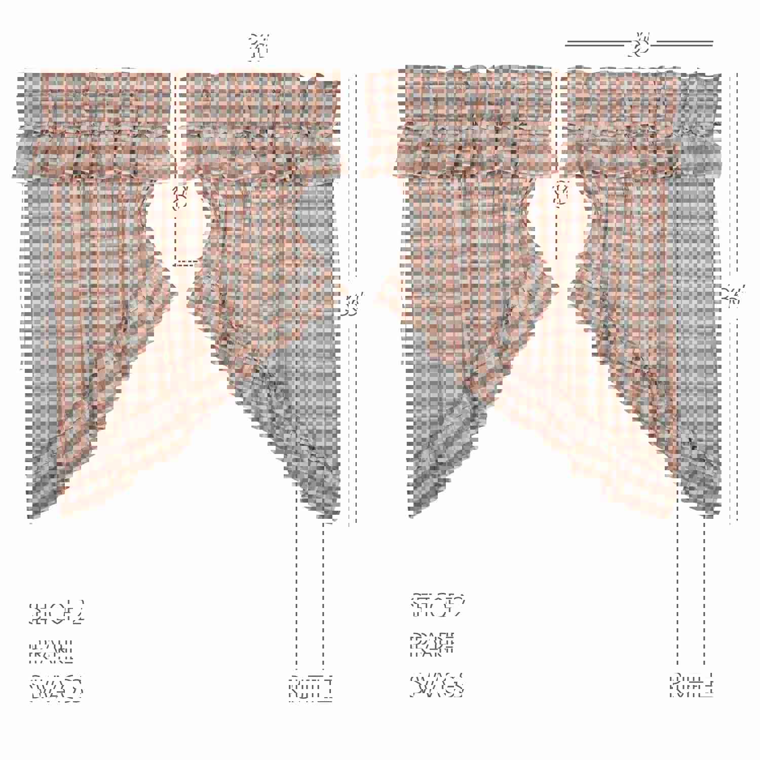Annie Buffalo Check Ruffled Prairie Swag Set - 2 Piece, 36x36x18