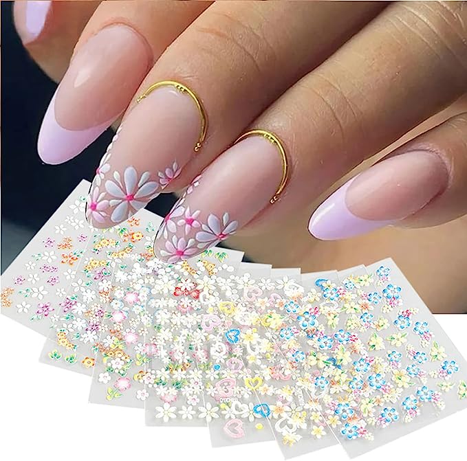 30pcs 3D Floral Nail Art Stickers, Spring/Summer Daisy Designs for DIY Nail Art