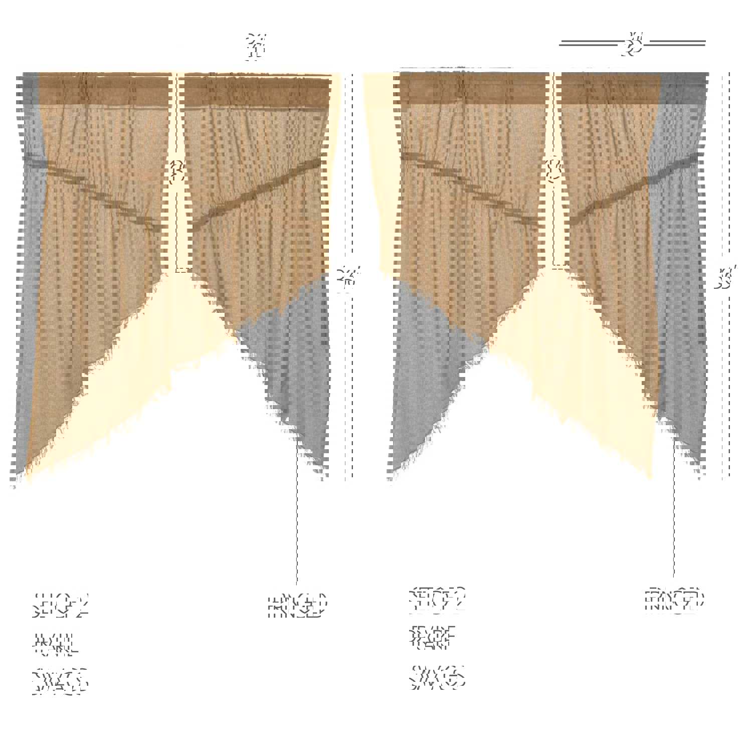 Elegant Tobacco Cloth Swag Curtains with Fringed Detail
