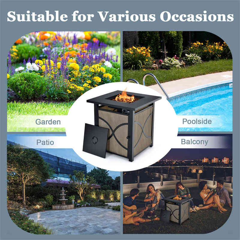 25" Square Propane Fire Pit Table with 40,000 BTU Heat and CSA Certification