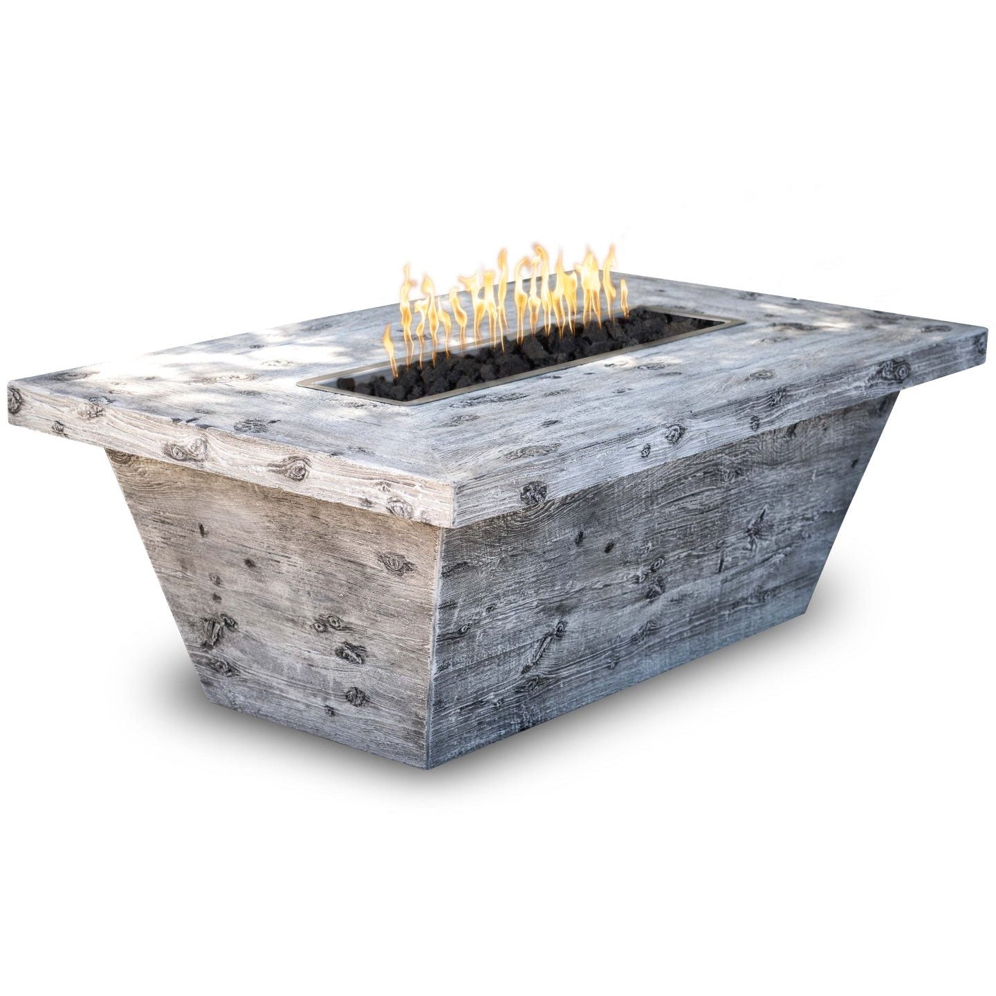 The Outdoor Plus Carson Rectangle 16" Tall Woodgrain Concrete Fire Pit with Cover