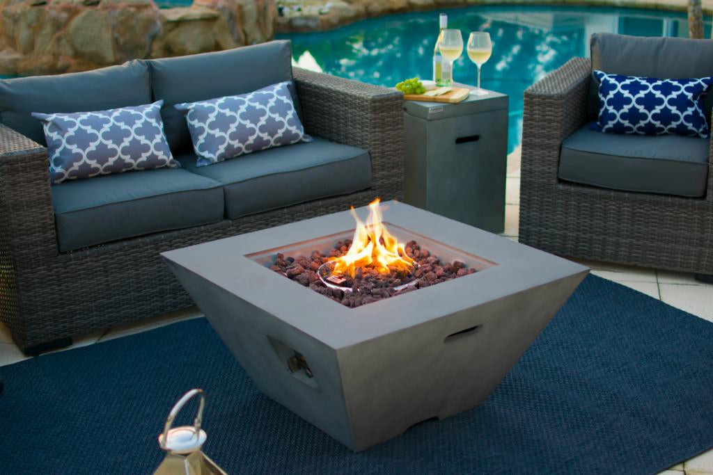 34" Square Bowl Outdoor Propane Gas Fire Pit in Concrete Gray