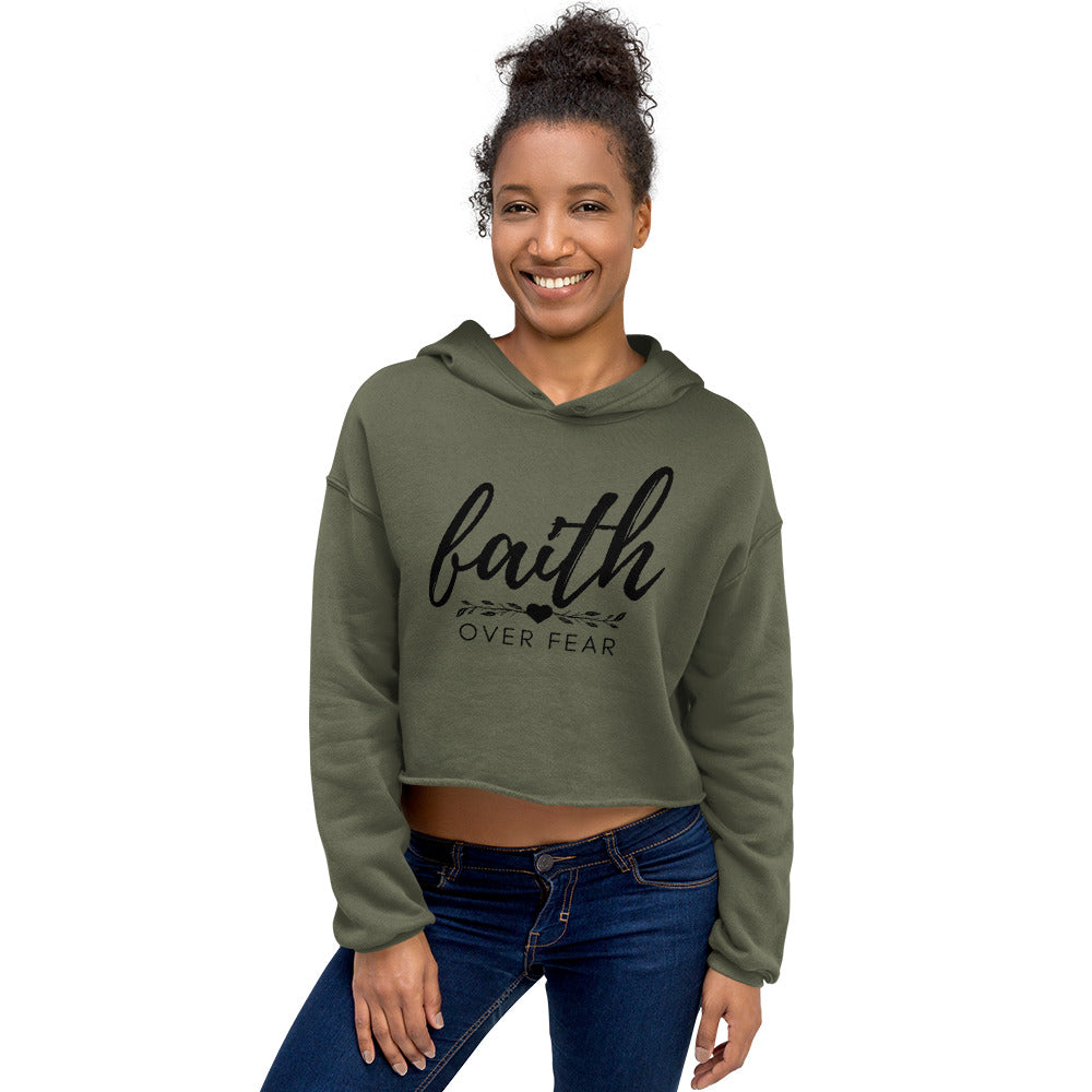 FAITH OVER FEAR Raw Hem Crop Hoodie