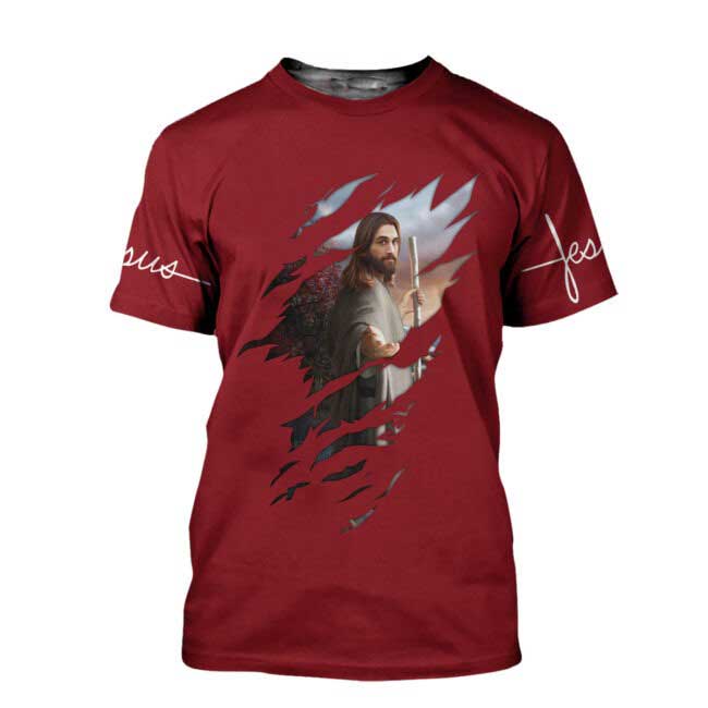 Customizable 3D Jesus Printed T-Shirt for Christians