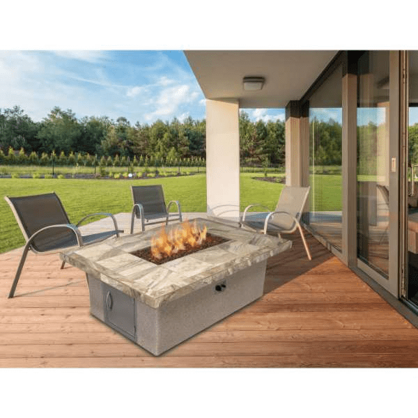 Cal Flame Rectangle Propane Gas Fire Pit with Dining Height and Tile Design