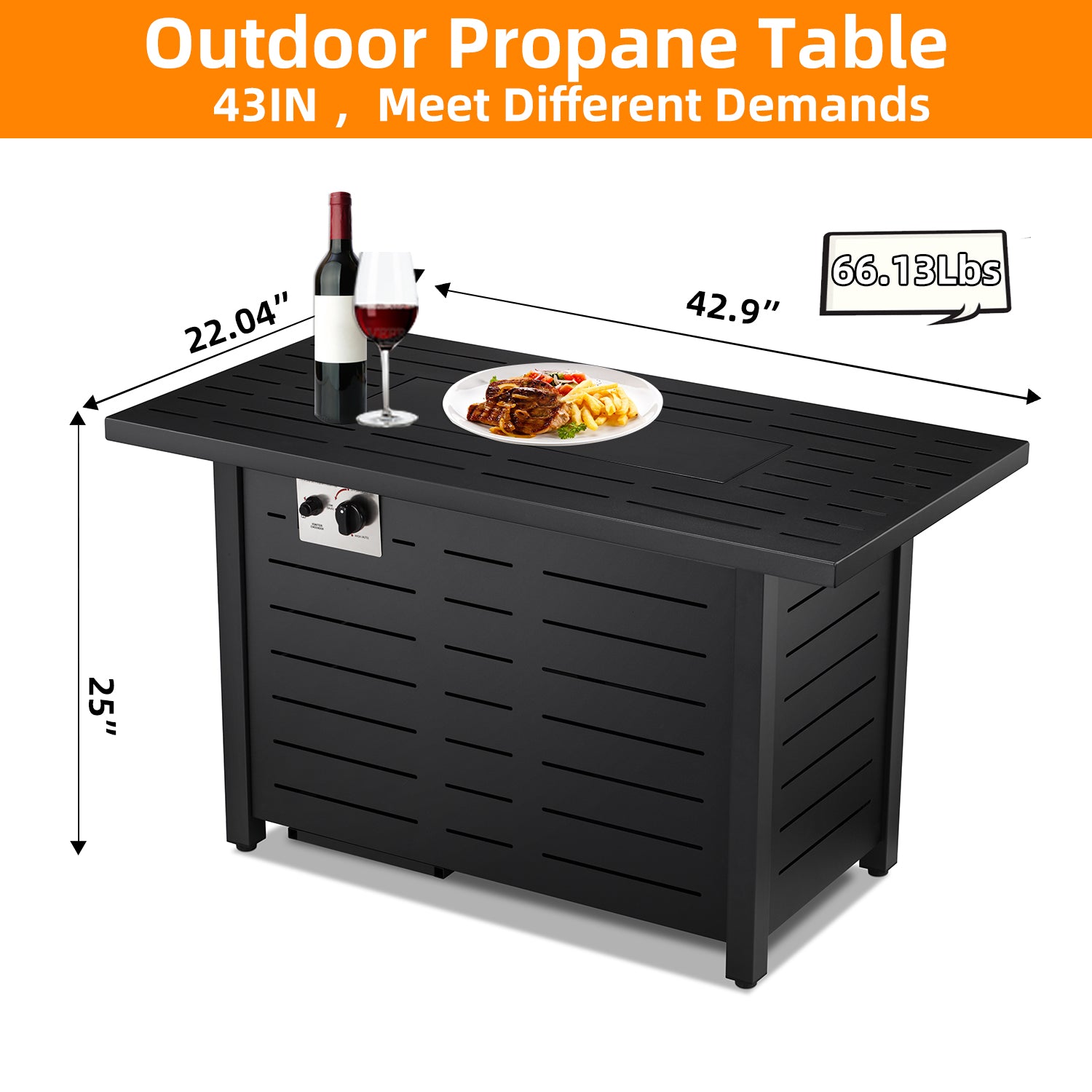 R.W.Flame 43 Inch Outdoor Propane Gas Fire Pit Table with Glass Cover