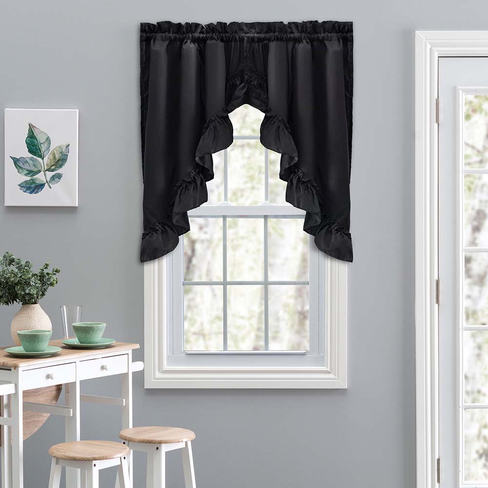 Ellis Stacey Ruffled Window Swag, 60x38, Black
