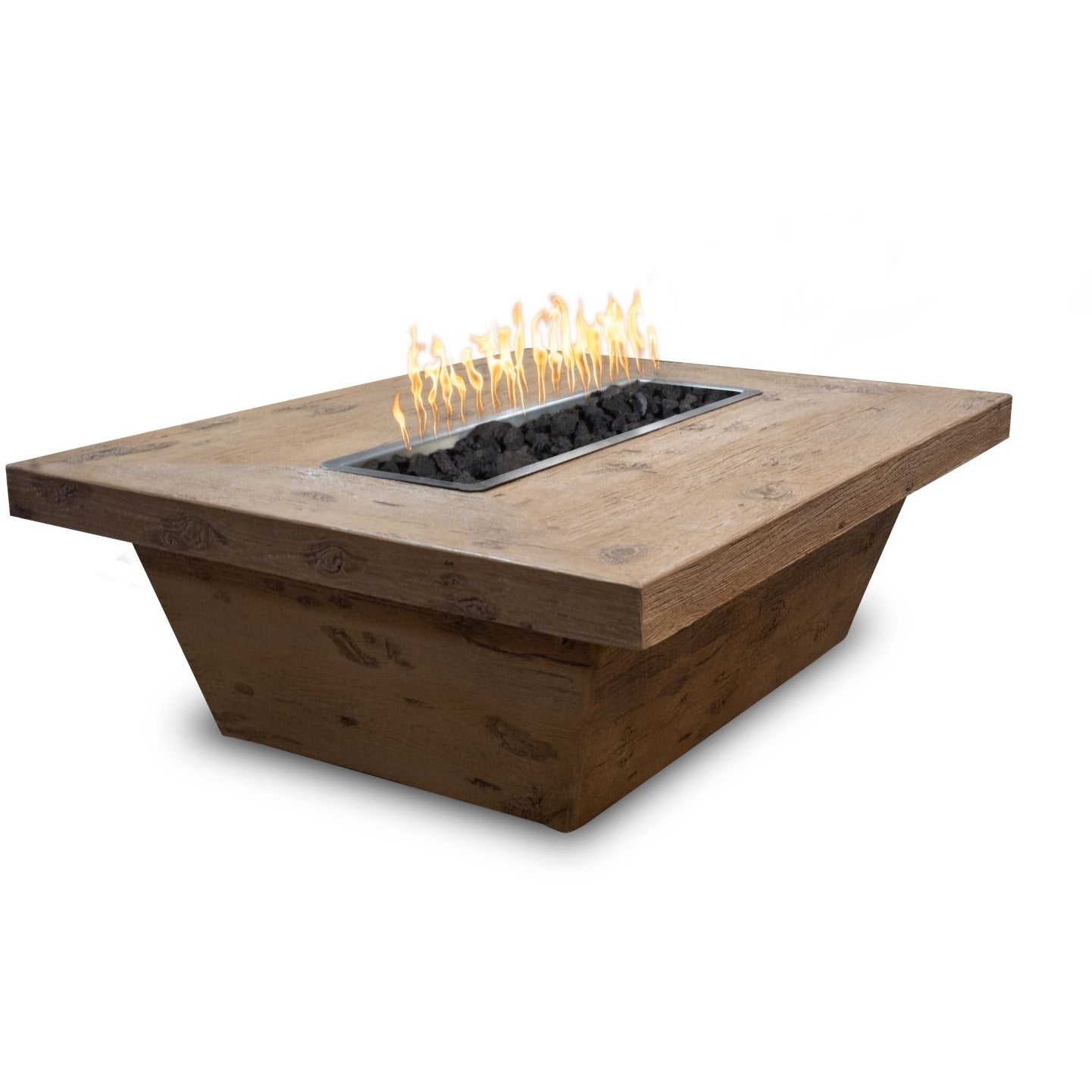 The Outdoor Plus Carson Rectangle 16" Tall Woodgrain Concrete Fire Pit with Cover