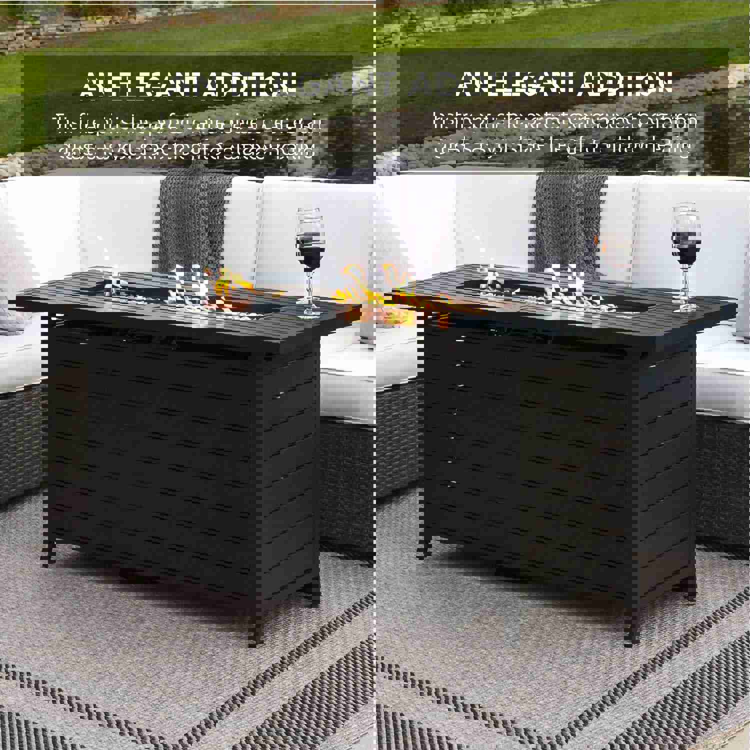 50,000 BTU Rectangular Propane Gas Fire Pit Table with Storage and Cover