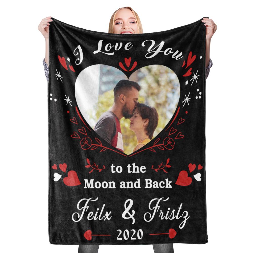 Customizable Photo Blanket with Personal Text - Perfect Gift for Couples