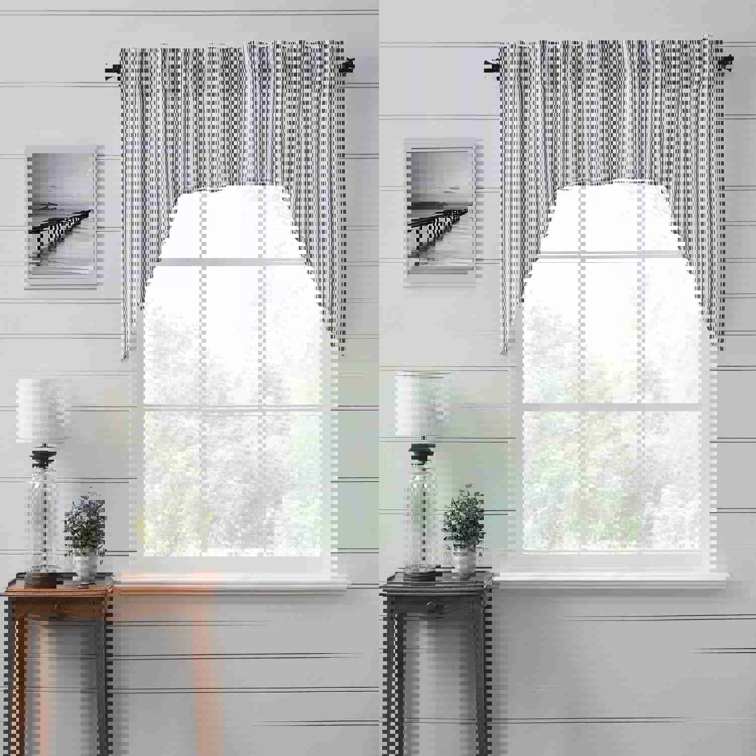Sawyer Mill Black Ticking Stripe Lined Swag Curtains Set